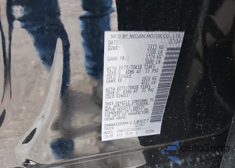 2024 Nissan Titan Pro-4X 4X4 from USA, damaged, VIN 1N6AA1ED9RN118077